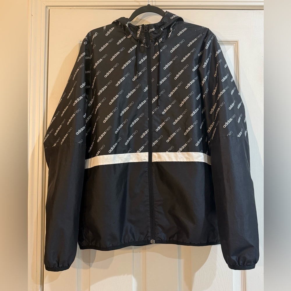 Adidas Neo Windbreaker/Raincoat For Kids Size XL Full Zip Logo Hooded
